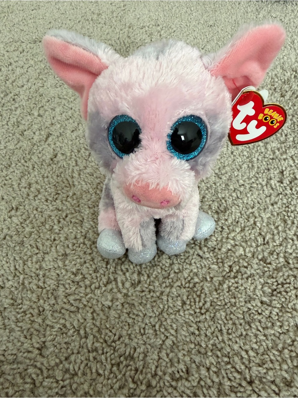 Ty Beanie Boos Hambone Pig Plush 6” NWT Pink Gray Glitter Eyes Stuffed Animal